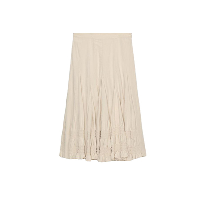 春季新品女装法式简约中腰波浪式宽摆褶皱迷笛半身裙 1255426