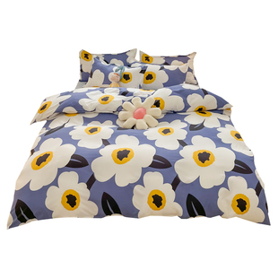 化纤四件套亲肤小清新磨毛床上用品床单被套双人款学生单人三件套