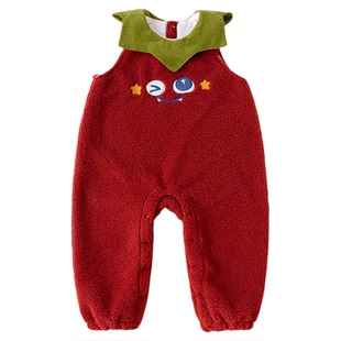 dudujia儿童背带裤洋气男童裤子时髦冬季女童裤装红色宝宝童装