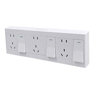 白明装左三开十五孔单/双控10A锦迈一开五孔明装开关插座明线明盒