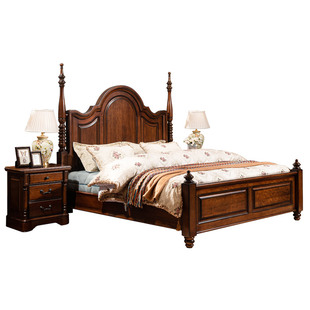 圣蒂伯爵 别墅美式床主卧实木大床2.2米复古高柱子床双人高档婚床