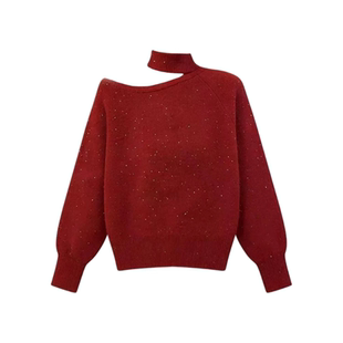 红色亮闪毛衣打底衫女冬季2025新款宽松内搭针织衫气质设计感上衣