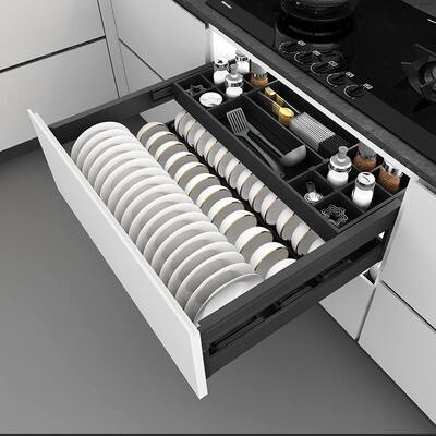 飞鸥拉篮厨房橱柜双层抽屉式加深大容量抽中抽深柜碗碟篮铝合金