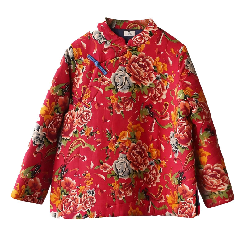 新中式复古盘扣东北大花棉服外套