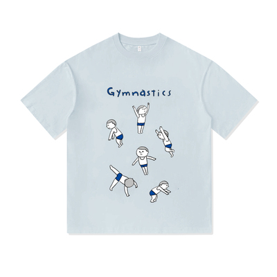 Gymnastics卡通印花百搭体操美式重磅纯棉T恤半袖杉情侣男女同款