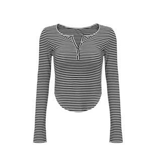 Bettychow 莫代尔打底衫修身型条纹海魂通勤显瘦时髦上衣t恤