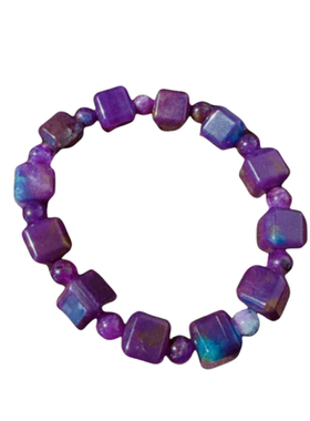 巴西帝王粉紫玉髓蛋面花朵宝石手链 水灵水灵 桃花碧玺串珠 项链