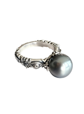睡莲生生世世 原创设计大溪地珍珠925纯银戒指星球眼睛元素指环