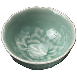 葵口品茶杯 手工陶瓷刻花牡丹品茗杯闻香主人杯功夫茶具小茶杯