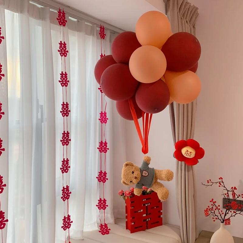 婚房布置小熊气球飘窗结婚新房女方出嫁闺房卧室婚礼装饰用品套装