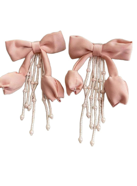 小清新布艺花朵蝴蝶结串珠流苏项链耳环复古优雅少女感潮流饰品