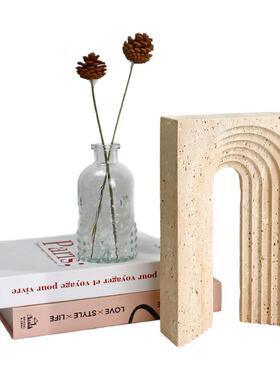 ins风现代天然洞石大理石拱门摆件酒店公寓样板间装饰品拍摄道具