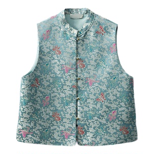 一丝牵 40姆米100%桑蚕丝织金宋锦新中式马甲真丝坎肩马夹里料春