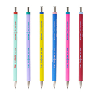 MARK'STYLE六角木杆油性圆珠笔0.5黑色法语装饰印花针管笔尖