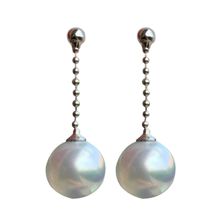 自然伴彩澳白耳线式耳环耳坠s925通体银镀白金大溪地孔雀绿黑珍珠