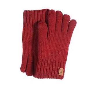 新年红色针织手套女生冬季加绒加厚防寒可触屏骑行分指毛线手套男