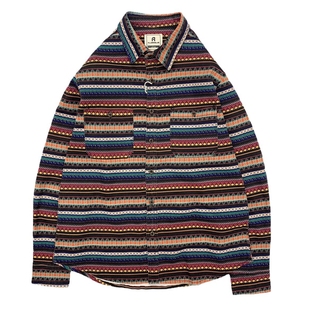 民族条纹衬衫男复古文艺男女宽松休闲衬衣全棉古着vintage长袖衫