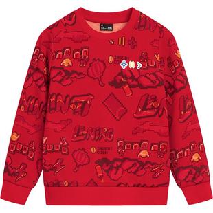 李宁小童加绒红色卫衣2026马年本命年男童装女宝宝衣服新年款冬装