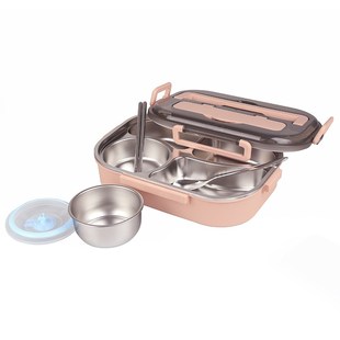 富尔兴新款304不锈钢便当盒带汤碗学生餐盒食堂打饭餐盘加厚密封