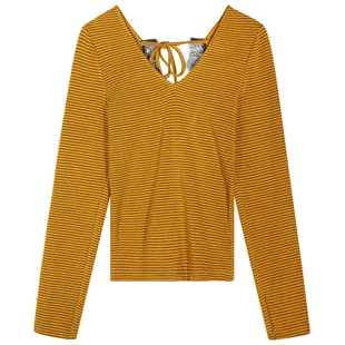 落落狷介 打底衫2025新款今年流行爆款漏背内搭长袖条纹T恤女修身