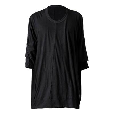 小低领双层解构不规则五分袖T恤