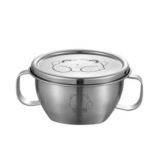 316不锈钢儿童碗双层带盖双耳汤碗带把手吃饭碗宝宝碗防摔防烫