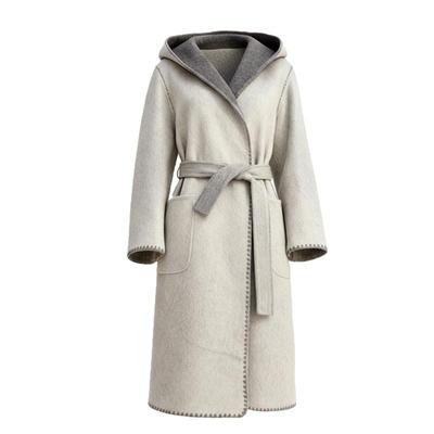 SOMSOM/索玛冬季新品拼色连帽中长款日常通勤百搭​​大衣外套