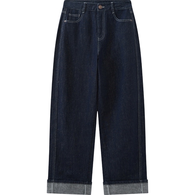 播商场同款深蓝色显瘦直筒牛仔裤女26春季新款宽松长裤BDT1KD1170