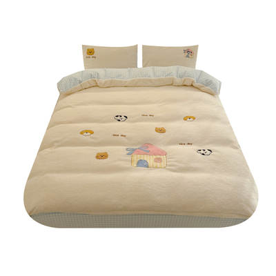 ins韩系奶白蓝格子牛奶绒四件套