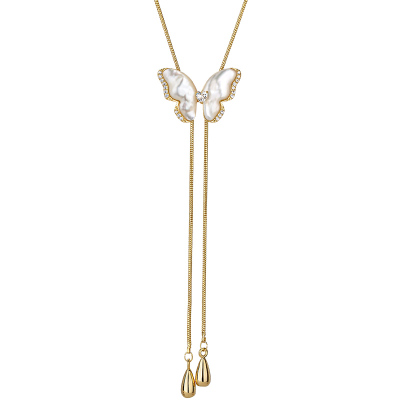 贝壳蝴蝶母贝项链女款2025新款配饰秋冬饰品毛衣链轻奢高级感首饰