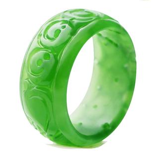 念玉和田玉戒指天然碧玉指环男女款手雕花万事如意戒子无黑点宽边