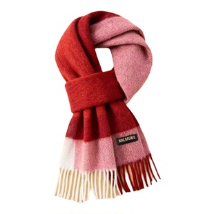 绵羊时代羊毛大红色格子围巾男女生2026马年新款冬年会本命年围脖