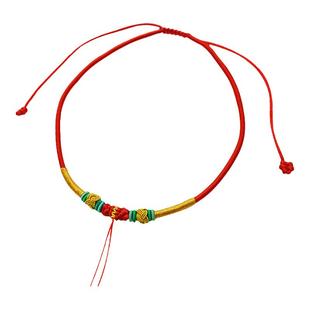 婴儿宝宝周岁抓周黄金长命锁平安锁金锁编织红色项圈项链绳挂坠绳