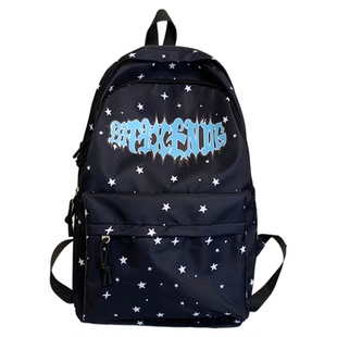 书包初中女生高颜值黑色双肩包高中生大容量星星印花校园防水背包
