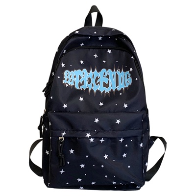 书包初中女生高颜值黑色双肩包高中生大容量星星印花校园防水背包