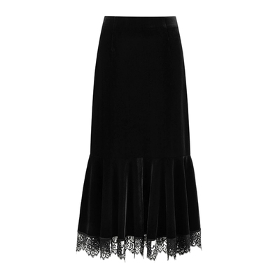 秋水伊人优雅气质风丝绒鱼尾裙2025年冬季新款百搭蕾丝拼接半身裙