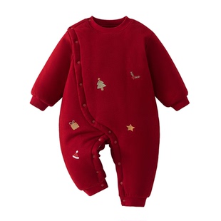 新生婴儿衣服秋冬季装连体衣宝宝夹棉新款拜年外出服满月过年冬装