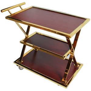 三层餐车实木柱烤鸭车酒店送餐车上菜车酒店餐厅送菜车豪华手推车