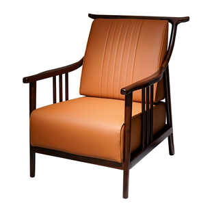 半墨现代新中式乌金木全实木官帽沙发椅客厅阳台单人休闲椅软包椅