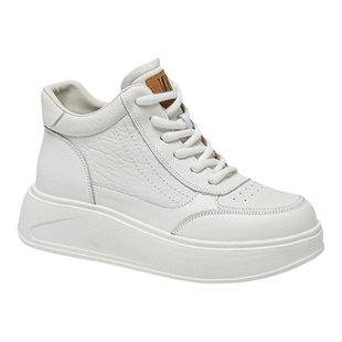 高端头层牛皮高帮小白鞋女秋冬季系带轻便舒适厚底时尚休闲板鞋