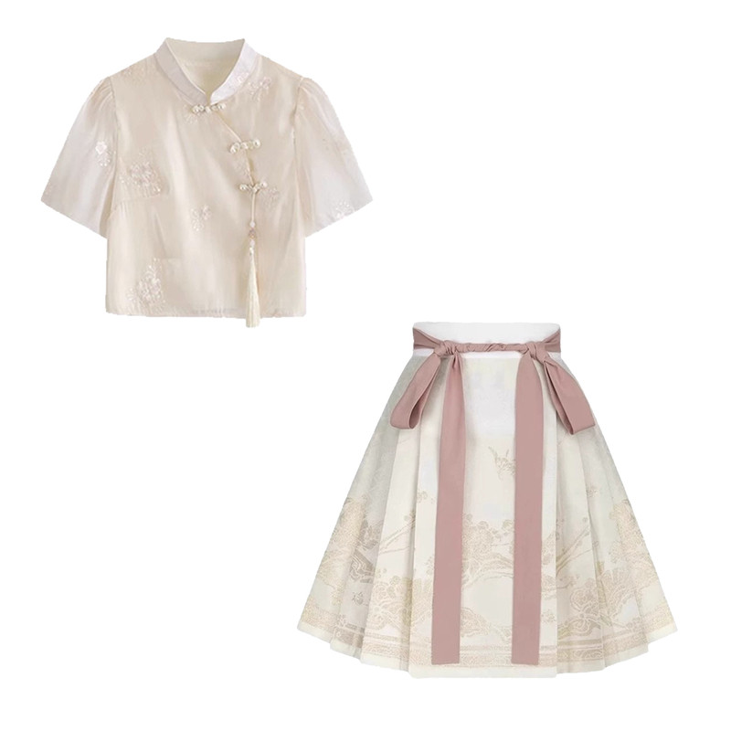 夏季新中式马面裙短裙汉服套装女