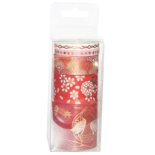 中国风 松山雪鹤 烫金红蓝仙鹤胶带套装  唯美炒鸭可爱和纸胶带套