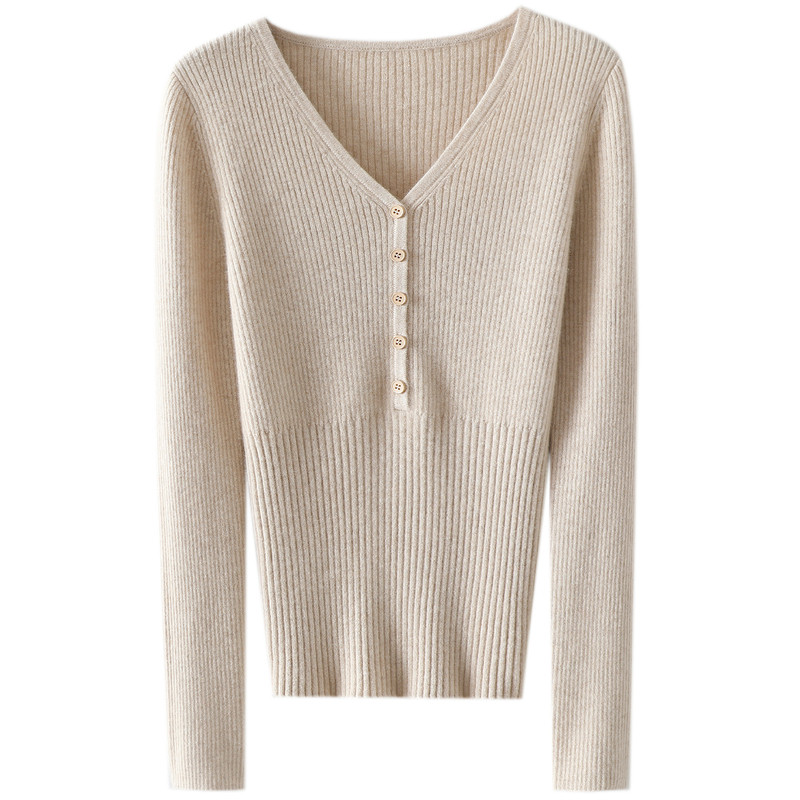 通勤很上头！V领100%纯山羊绒衫女修身羊绒毛衣针织打底衫秋冬