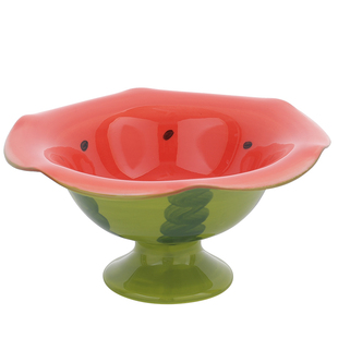 可爱西瓜高脚碗釉下彩创意陶瓷勺子喝水杯子甜品水果盘升学礼物女