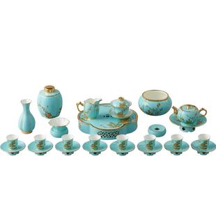 永丰源夫人瓷西湖蓝33头陶瓷茶具 功夫茶具茶盘盖碗家用整套茶具