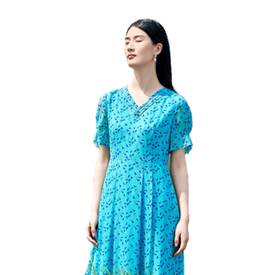 佐尔美高质感 桑蚕丝真丝乔其小碎花甜美连衣裙女E22LS38