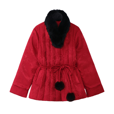 新中式狐狸毛领羽绒服女短款