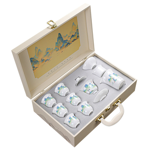 白瓷盖碗茶杯套装功夫茶具礼盒装送礼商务伴手礼品公司定制印LOGO