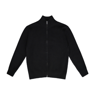 SHIJOIN原创黑色/棕色立领双拉链针织开衫重磅落肩毛衣外套200150