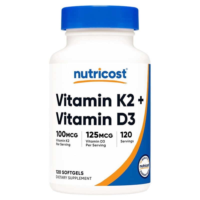 美国原装Nutricost维生素K2D3软胶囊120粒VD3 VK2 5000IU骨骼补钙